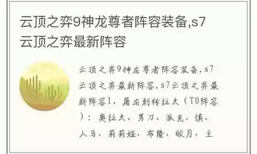 九神龙最新阵容装备搭配